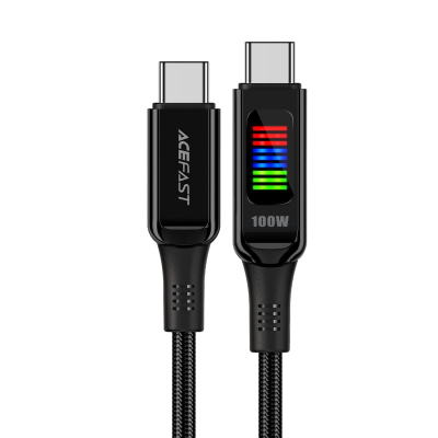 Kabllo karikimi ACEFAST USB C në USB C, 100W 5A, me ekran LED, e zezë