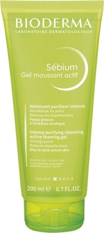 Xhel pastrimi Bioderma Sebium Gel Moussant Actif, për lëkurë me yndyrë dhe puçra, 200ml