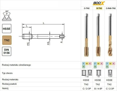 Çekiç fileti Formatool TAP G 1/2" DIN-5156B HSSE TiN 800X, për fije nga brenda, ngjyrë metali