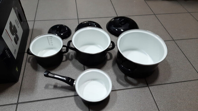 Set tenxheresh GSW Black &amp; White, çelik emajl, 7 copë, përshtatshëm për induksion, i zi e bardhë