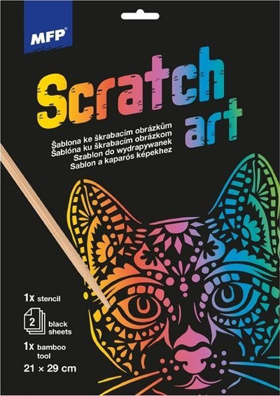 Set art gërvishtës MFP Scratch Art Template A4 Cat, 2 fletë, shumëngjyrëshe