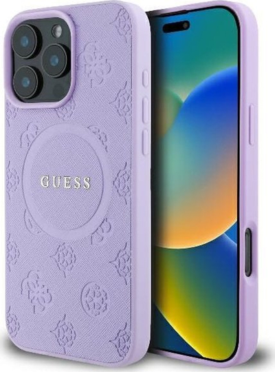 Mbulesë telefoni Guess Saffiano Peony Classic Logo, me MagSafe, për iPhone 16 Pro Max 6.9", lejla