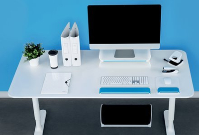 Stendë monitori Leitz WOW, deri 27", blu e bardhë