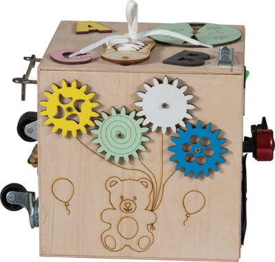 Lodër edukative Montessori Sensory Manipulation Cube 16in1, dru, për kalamaj 3+