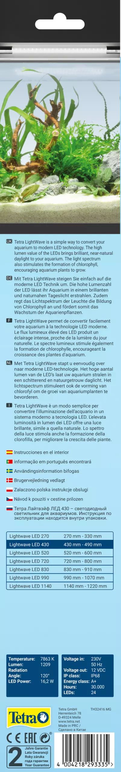 Llambë LED akuariumi Tetra LightWave Single Light 430, IP68, e bardhë