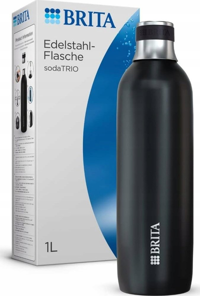 Shishe uji BRITA sodaTRIO, çelik inox, madhësi e madhe, e zezë