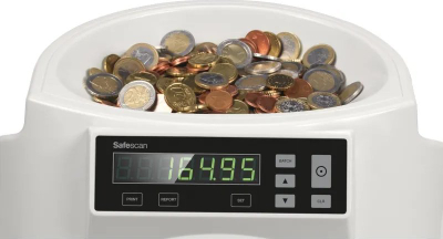 Numërues monedhash Safescan 1250, seleksionues monedhash DKK, gri