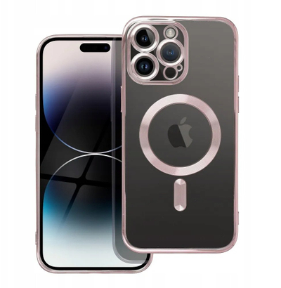 Kopertinë OEM Electro Mag Cover për iPhone 16e, kompatibile MagSafe, transparente, rozë metalike