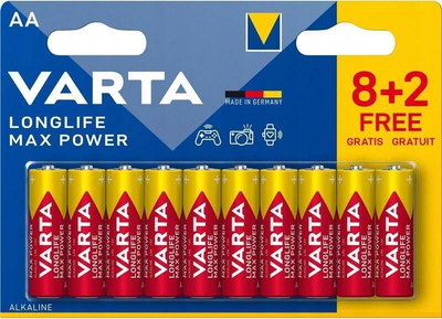 Bateritë alkaline Varta Longlife Max Power AA, 1.5V, pako me 10 copë