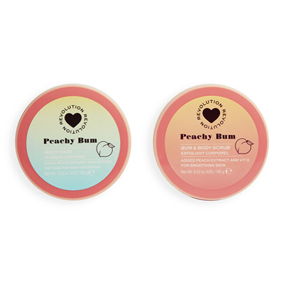 Set kozmetik I Heart Revolution Peachy Bum, skrab trupi 185 g + maskё trupi 120 g + 2 x doreza pёr piling