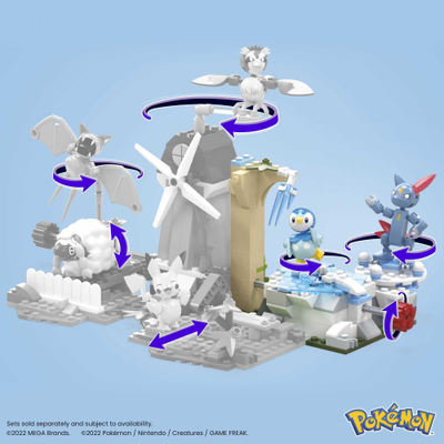 Lodër me gurë ndërtimi MEGA Pokemon Piplup edhe Sneasel Snow Day, 183 copa, për kalamaj 7+