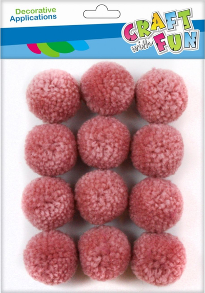 Pompom dekorativ Craft with Fun, leshi 3 cm, 12 copë, rozë