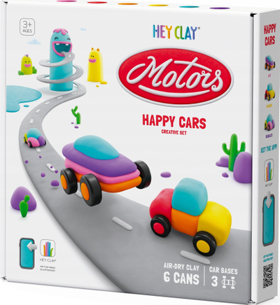 Set plasteline TM Toys Hey Clay Happy Cars, modele makina, shumëngjyrësh