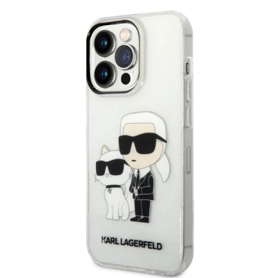 Mbrojtëse telefoni Karl Lagerfeld IML Glitter Karl and Choupette NFT, për iPhone 14 Pro, transparente