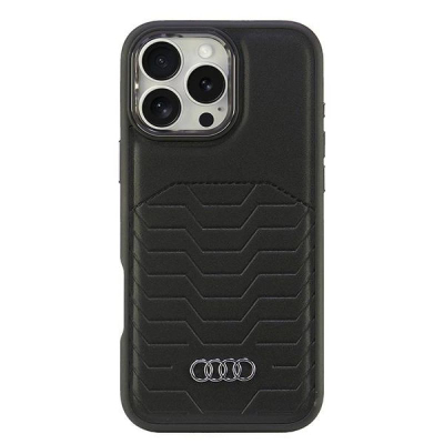 Mbulesë telefoni Audi Hardcase për iPhone 16 Pro Max 6.9", lëkurë sintetike, MagSafe, e zezë