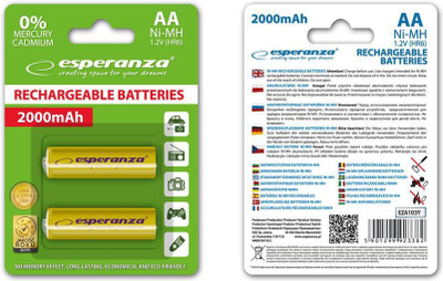 Bateri të rikarikueshme Esperanza AA R6, 2000mAh, set 2 copë, të verdha