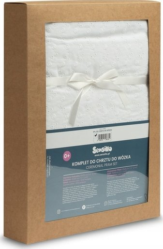 Komplet pagëzimi për karrocë Sensillo, material i butë, dizajn elegant, e bardhë