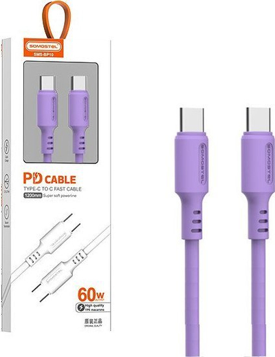 Kabllo USB C në USB C Somostel SMS-BP10, 1.2m, 60W PD, ngjyrë vjollcë