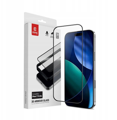 Xham mbrojtës Crong 3D Armour Glass për iPhone 17 Pro Max, me kornizë vënie, i zi