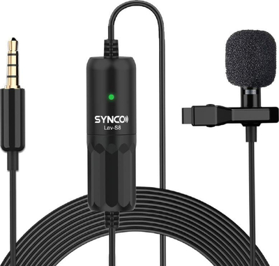 Mikrofon lavalier Synco Lav-S8, omnidireksional, kabëll 8m, i zi