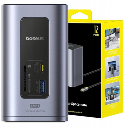 HUB USB C Baseus 12 në 1, HDMI 4K 60Hz, USB 3.2, gri