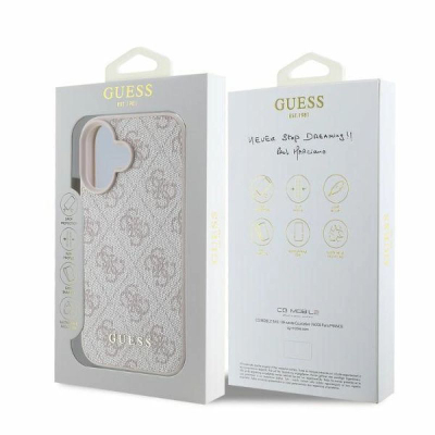 Këse telefoni Guess GUHCP16SG4GFPI për iPhone 16 6.1", hardcase 4G Classic, rozë