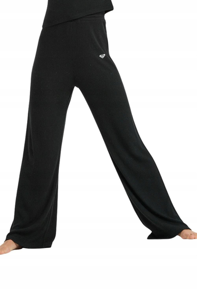 Pantallona sportive Roxy Rise &amp; Vibe New Rib, wide leg, bel i lartë, antracit e zezë