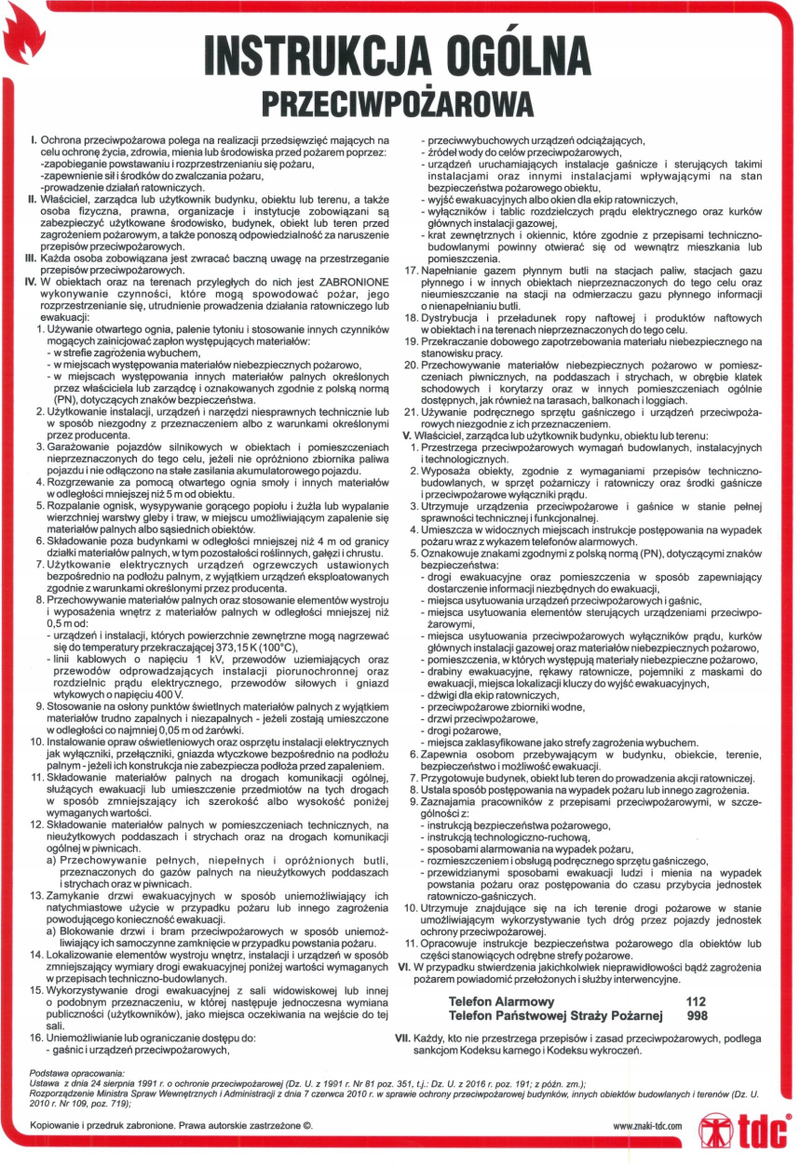 Tabla udhëzuese zjarrfikëse General Fire Safety Instruction, PVC, 24.5x35cm, e kuqe