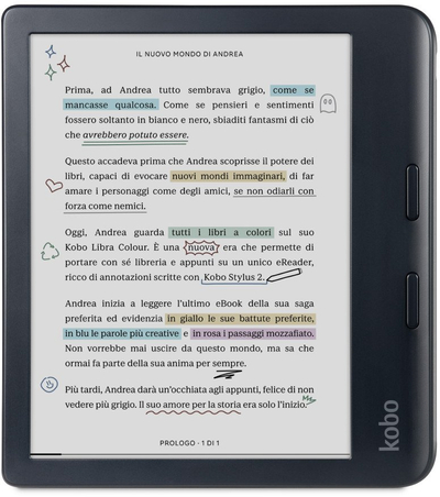 Lexues elektronik Kobo Libra Colour, bashkë me Stylus 2, ekran me ngjyra, i zi