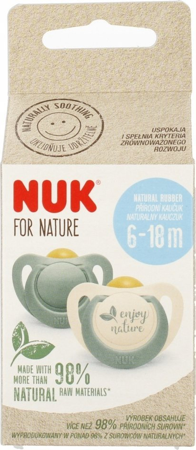 Qetësues bebe NUK for Nature, biberon latex anatomik, 6-18 muaj, 2 copa, jeshil edhe bezhë