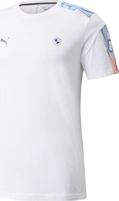 Bluzë burra Puma BMW M Motorsport T7 Tee, pambuk, me logo BMW, e bardhë