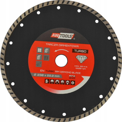 Disk diamanti prerës Awtools Turbo, 350mm, shumëdiametër, gri
