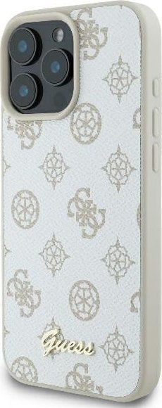 Mbulesë telefoni Guess Peony Script Logo me MagSafe për iPhone 16 Pro Max 6.9", e bardhë