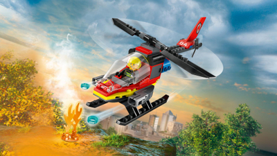 Lodër ndërtuese LEGO City Fire Rescue Helicopter 60411, helikopter zjarrfikës, për fëmijë, shumëngjyrëshe