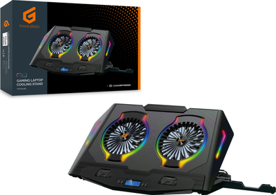 Stand ftohës për laptop Conceptronic THYIA ERGO, 2 fena, RGB, i zi