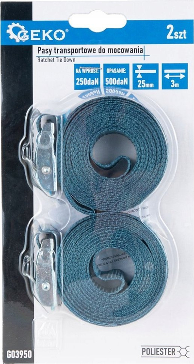 Rrip fiksimi GEKO G03950, 25mm 3m, 500kg, set 2 copë, blu