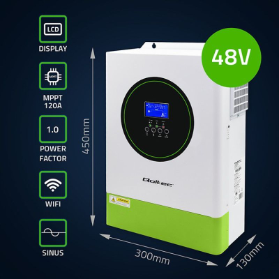Invertor diellor Off-Grid Qoltec 6.2kVA 6.2kW, MPPT 120A, i bardhë me jeshile