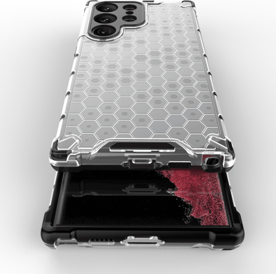 Mbrojtëse telefoni Honeycomb për Samsung Galaxy S23 Ultra, TPU hibride, që s’e ha kollaj goditja, blu transparente