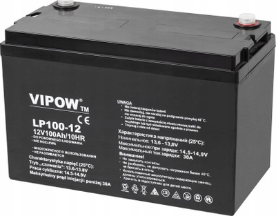 Bateri plumbi VIPOW 12V 100Ah, 100Ah, gri