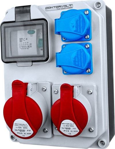 Kuti shpërndarëse ndërtimi Doktorvolt HL-FI, 1x16A 1x32A, 2x230V Schuko, gri