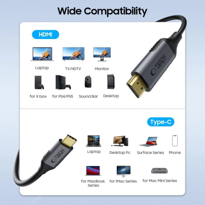 Kabllo USB-C në HDMI Tech-Protect UltraBoost, 4K 60Hz, 1.8m, e zezë