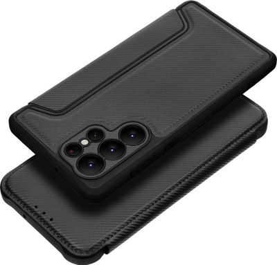 Mbulesë flip OEM Razor Book për Samsung S22 Ultra, efekt karbon, me mbyllje magnetike, e zezë