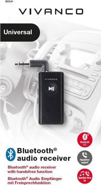 Marrës audio Bluetooth Vivanco 60341, AUX 3.5 mm, Bluetooth 4.2, i zi