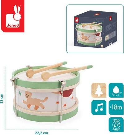 Daulle druri muzikore Janod Sunshine Drum, për kalamaj 18+ muajsh, shumëngjyrëshe