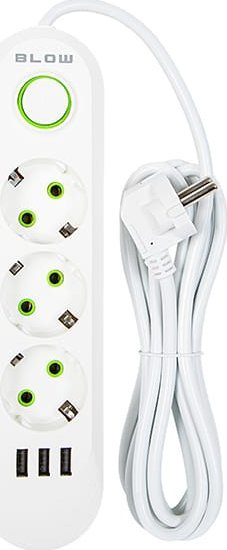 Zgjatës elektrik Blow PS-330, 3x prizë, 3x USB, 3m, i bardhë