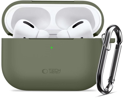 Këllëf silikoni Tech-Protect për Apple AirPods Pro 3, me karabinë, jeshile ulliri