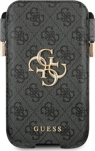 Çantë telefoni Guess 4G Metal Logo Pouch L, PU, me kordelë, gri