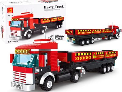 Set blloqesh për ndërtim Wange Heavy Truck 4970, 323 pjesë, kamion TIR i kuq