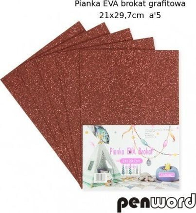 Fletë shkumë me shkëlqim Penword Glitter Foam, 21x29.7 cm, set 5 copë, grafit