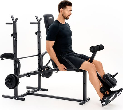 Stol fitness Zipro Ripped, me mbajtëse shtange, preacher curl dhe leg press, i zi
